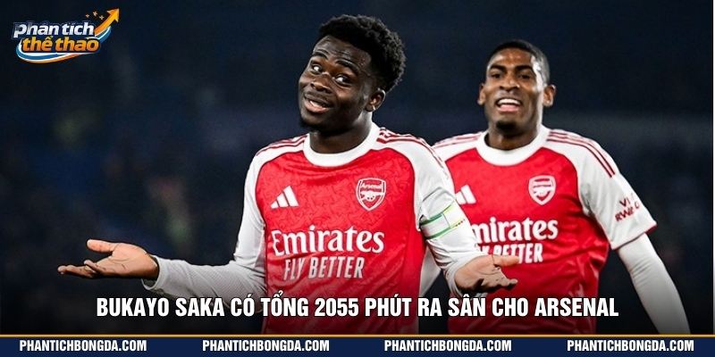 Bukayo Saka có tổng 2055 phút ra sân cho Arsenal